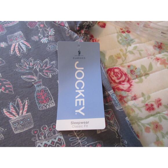 Jockey Women’s Soft Sleepwear Night Shirt Large Grey/Peach Print Shortsleeve - Picture 5 of 6